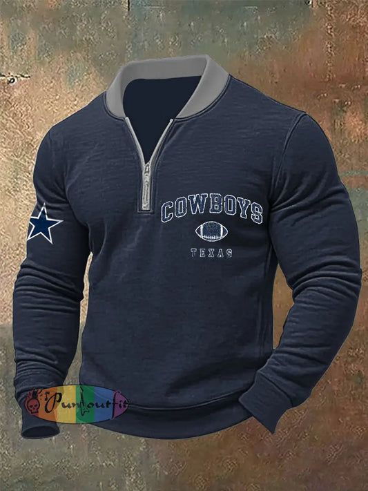 Men’s American Football Zipper Hoodie Navy Blue / S