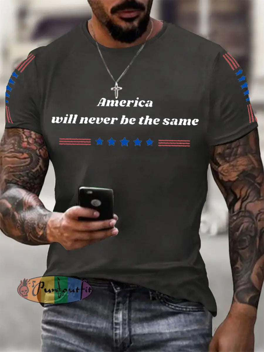 Men’s American Will Never Be The Same imitation cotton short-sleeved T-shirt Light Gray / S