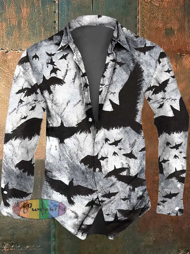 Men’s Bat Print Casual Long Sleeve Shirt As Picture / S