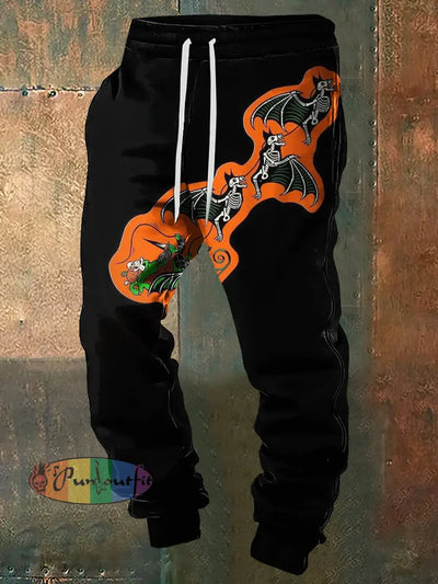 Men’s Bat Skull Halloween Print Sweatpants Black / S