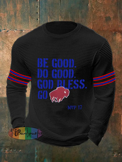 Men’s Be Good Do Good God Bless Go Bills Football Fans Lovers Gameday Casual Waffle Top Black / S