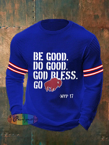 Men’s Be Good Do Good God Bless Go Bills Football Fans Lovers Gameday Casual Waffle Top Blue / S