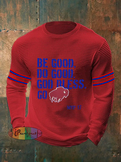 Men’s Be Good Do Good God Bless Go Bills Football Fans Lovers Gameday Casual Waffle Top Red / S