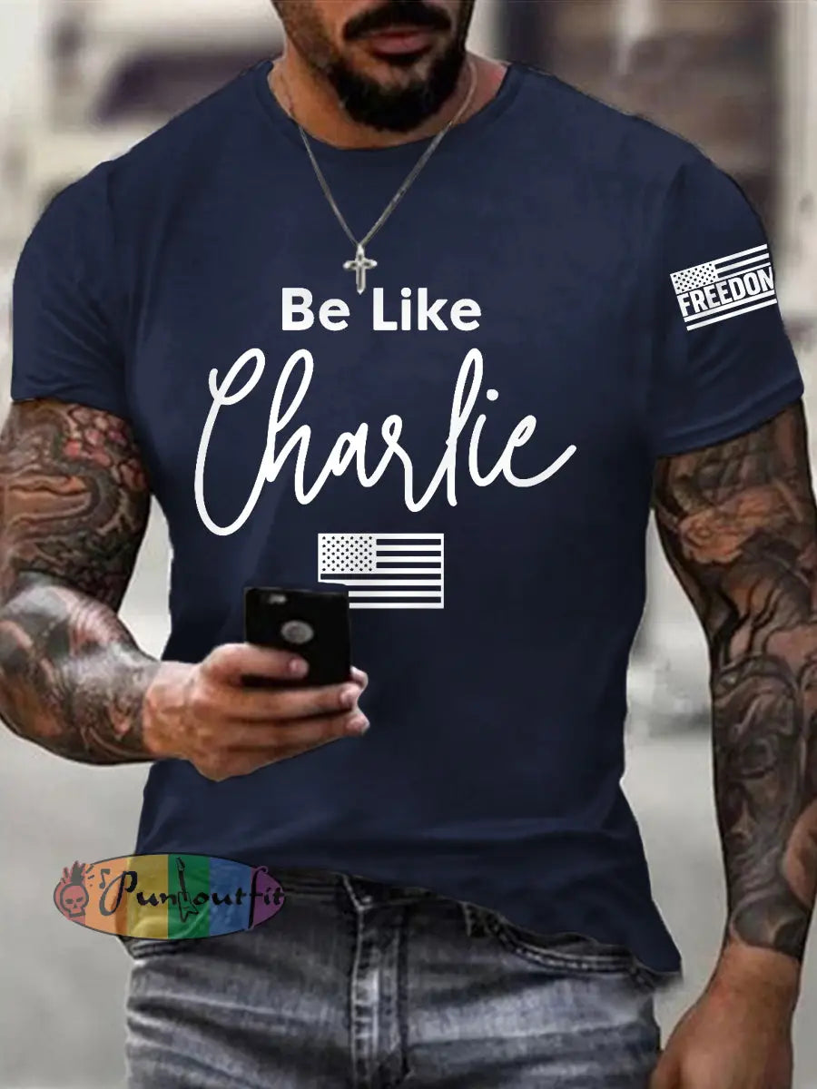 Men’s Be Like Charlie R.I.P Charlie Kirk Tee Navy Blue / S