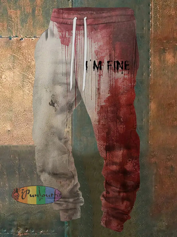 Men’s Bloody I’m Fine Halloween Print Sweatpants As Shown / M Shorts