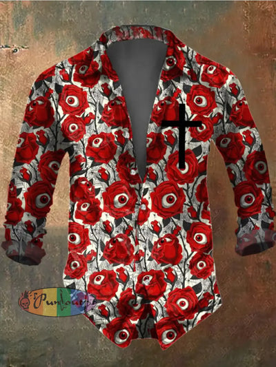 Men’s Bloody Rose Print Long Sleeve Shirt Multicolor / S