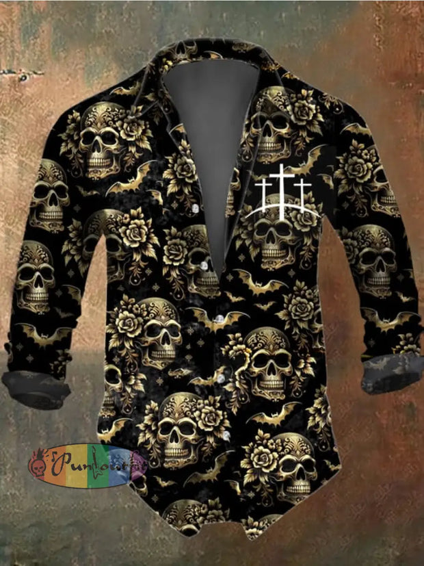 Men’s Bloody Rose Print Long Sleeve Shirt Multicolor / S