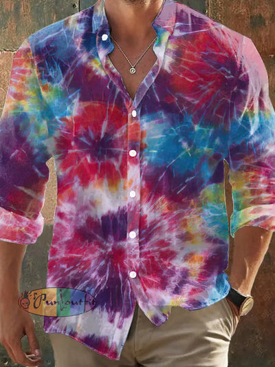 Men’s Bohemia Style 3D Tie-Dye Print Long Sleeve Shirt Colorful / S