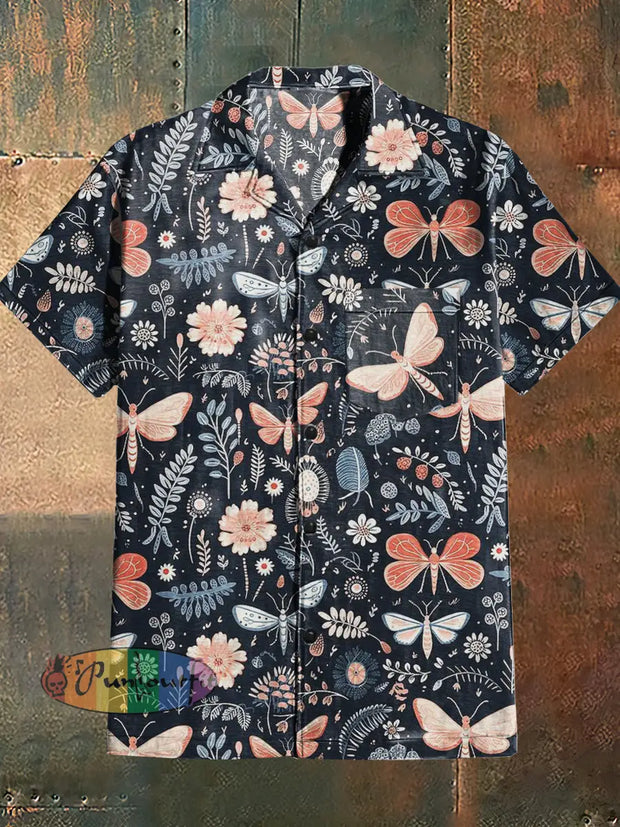 Men’s Bohemia Style Flowers Print Cuban Collar Shirt With Short Sleeves Colorful / S