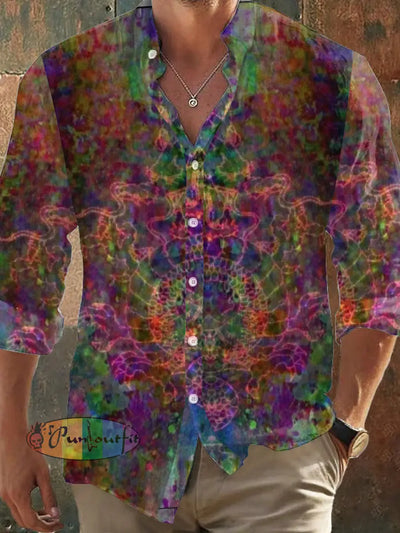 Men’s Bohemian Colorful Gradient Abstract Print Casual Shirt Long Sleeve / S