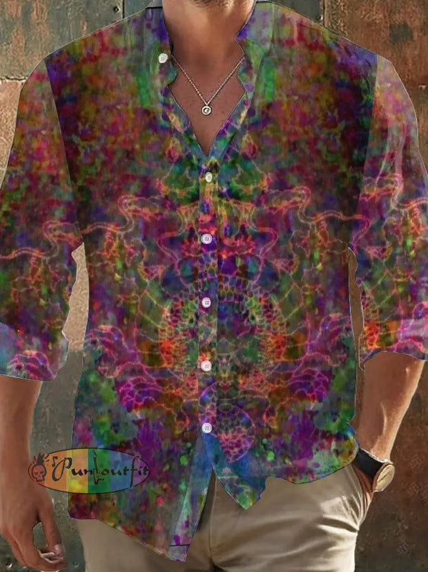 Men’s Bohemian Colorful Gradient Abstract Print Casual Shirt Long Sleeve / S