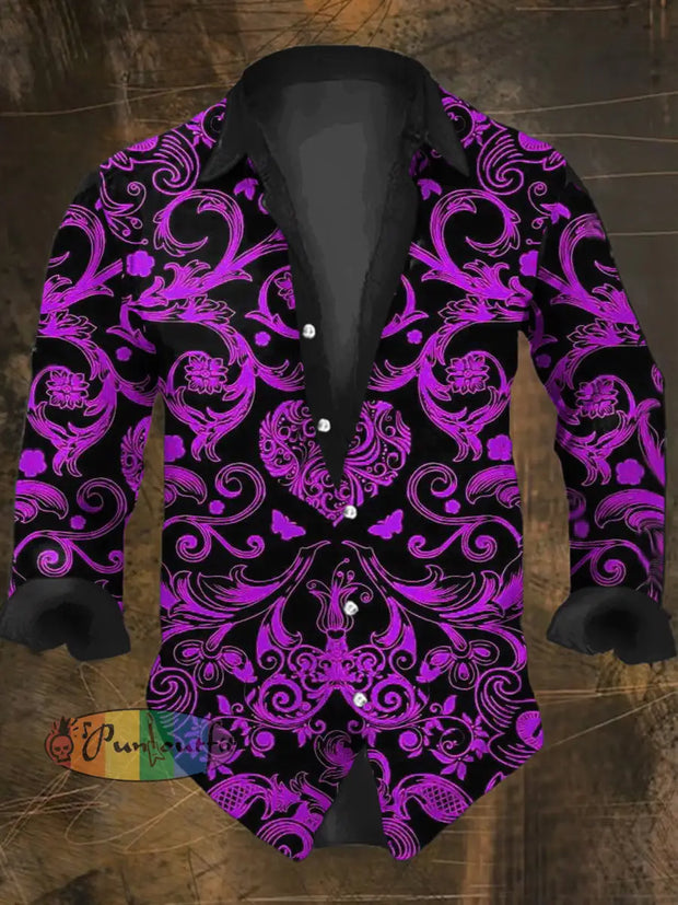 Men’s Bohemian Gothic Abstract Print Casual Shirt Long Sleeve Colorful / S