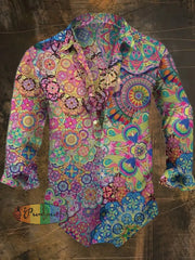 Men’s Bohemian Street Style Print Casual Shirt Long Sleeve Colorful / S