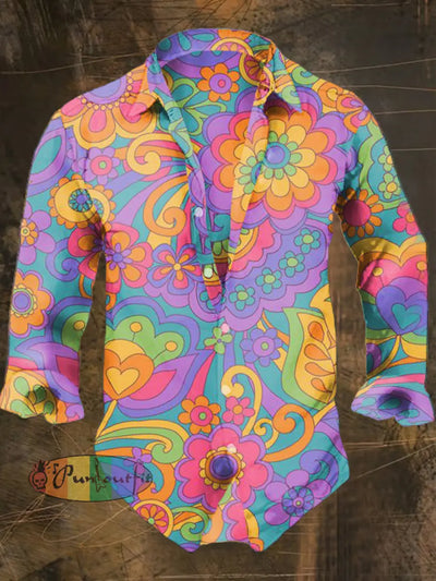 Men’s Bohemian Street Style Print Casual Shirt Long Sleeve Colorful / S