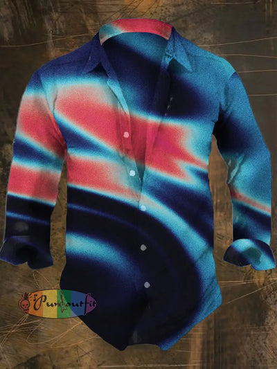 Men’s Bohemian Style Aurora Print Casual Shirt Long Sleeve Colorful / S