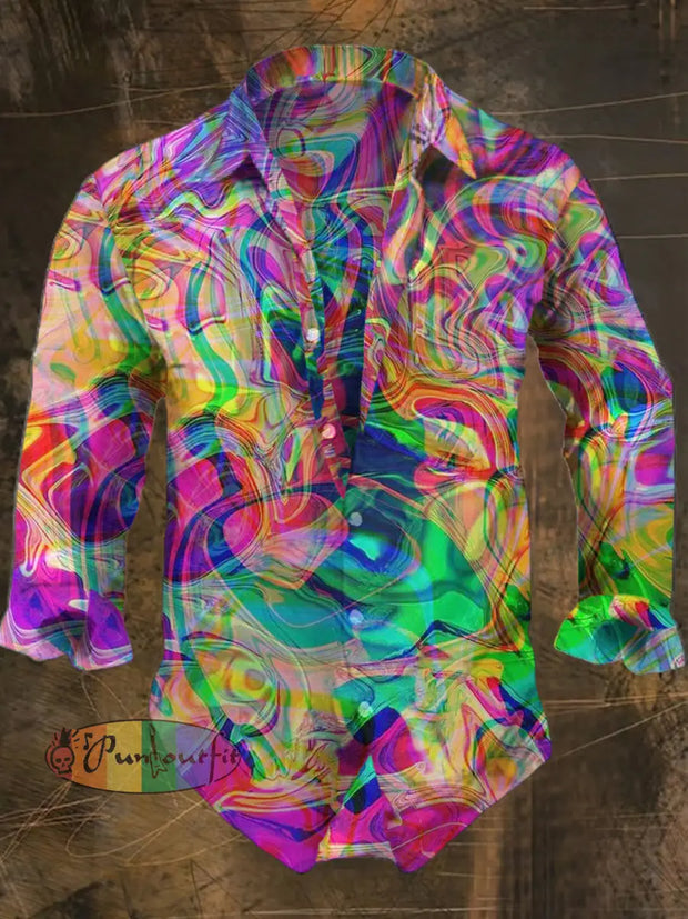 Men’s Bohemian Style Color Print Casual Shirt Long Sleeve Colorful / S