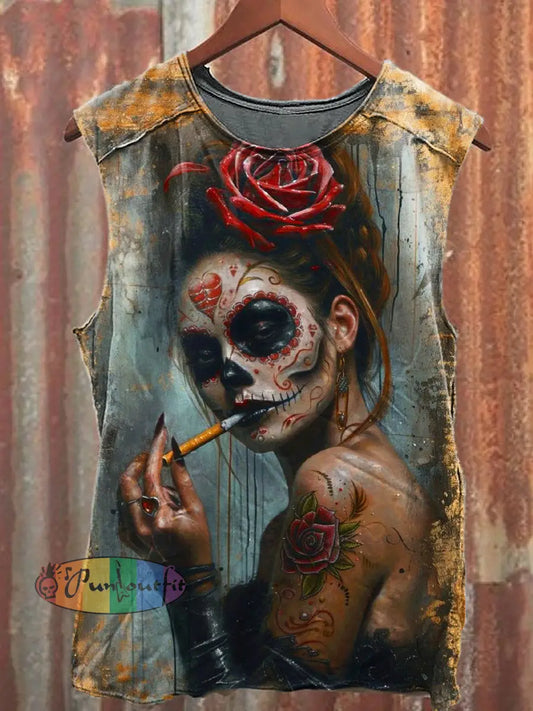 Men’s Casual Corpse Bride Printed Tank Top Light Green / S