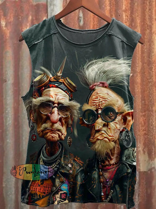Men’s Casual Funny Old Man Printed Tank Top Gray / S