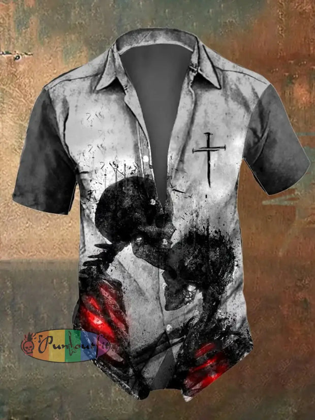 Men’s Casual Funny Skull Print Shirt As Shown / S Shirts