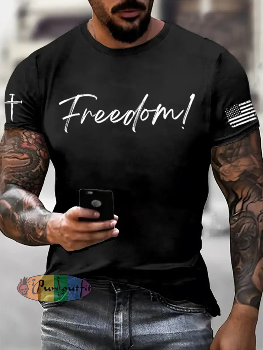 Men’s Charlie Kirk Freedom imitation cotton short-sleeved T-shirt Black / S