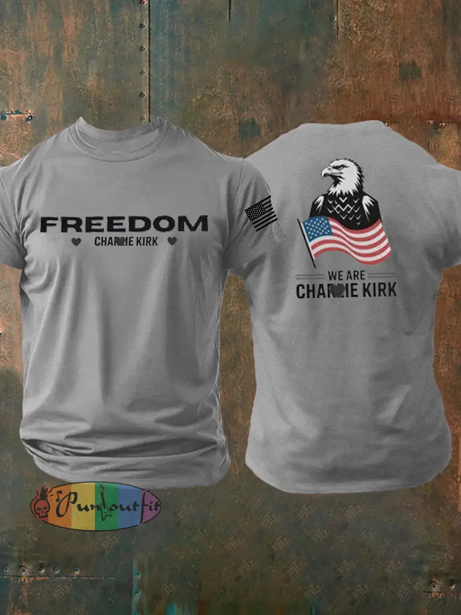 Men’s Charlie Kirk Freedom imitation cotton short-sleeved T-shirt Light Gray / S