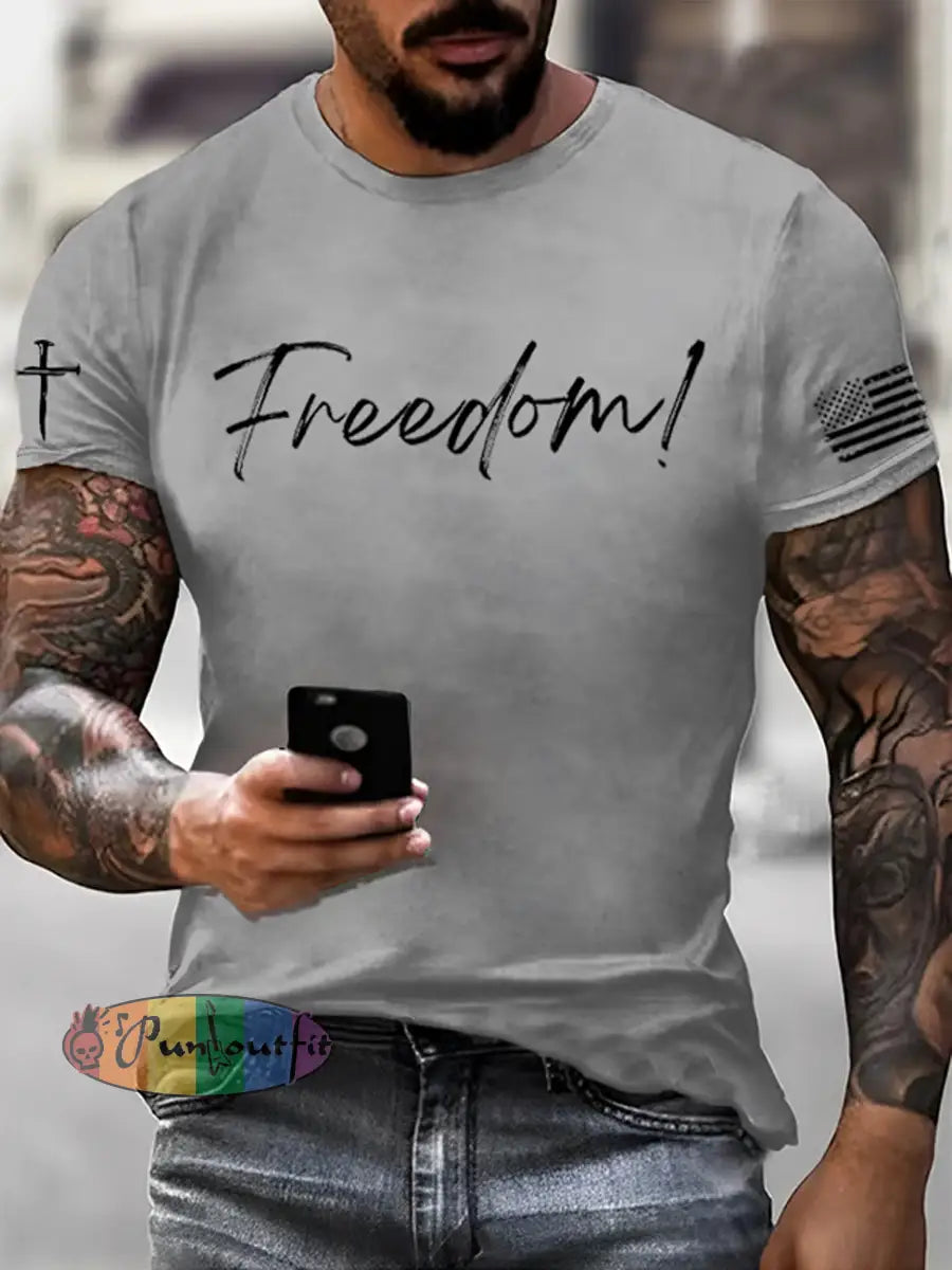 Men’s Charlie Kirk Freedom imitation cotton short-sleeved T-shirt Light Gray / S