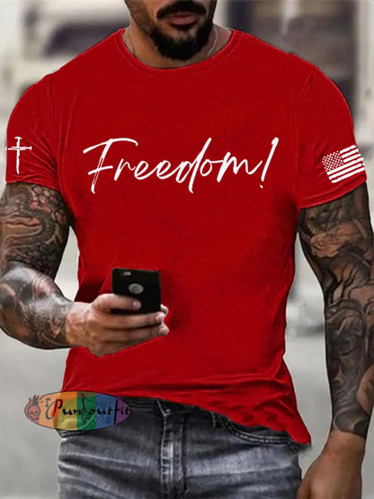 Men’s Charlie Kirk Freedom imitation cotton short-sleeved T-shirt Pure Red / S