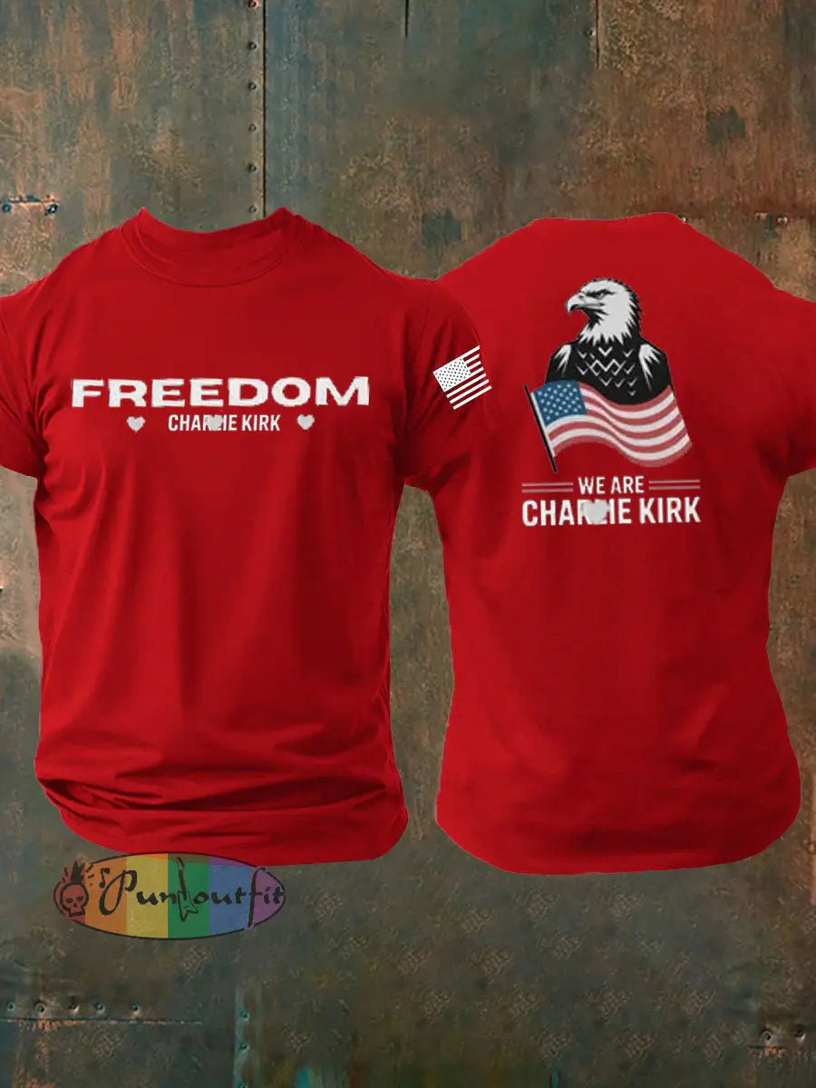 Men’s Charlie Kirk Freedom imitation cotton short-sleeved T-shirt Pure Red / S
