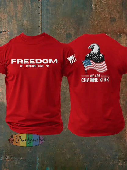 Men’s Charlie Kirk Freedom imitation cotton short-sleeved T-shirt Pure Red / S