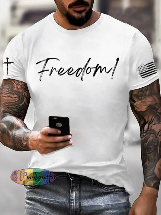 Men’s Charlie Kirk Freedom imitation cotton short-sleeved T-shirt White / S