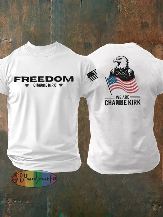 Men’s Charlie Kirk Freedom imitation cotton short-sleeved T-shirt White / S