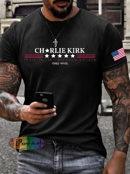 Men’s Charlie Kirk imitation cotton short-sleeved T-shirt Black / S
