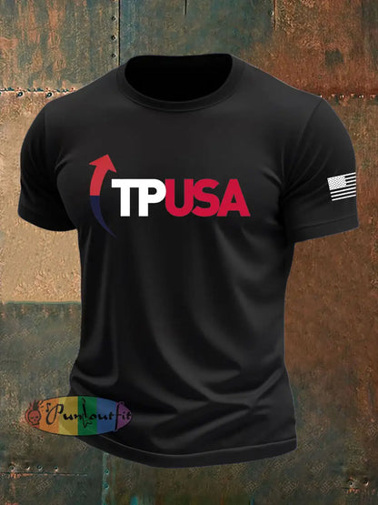 Men’s Charlie Kirk Turning Point imitation cotton short-sleeved T-shirt Black / S