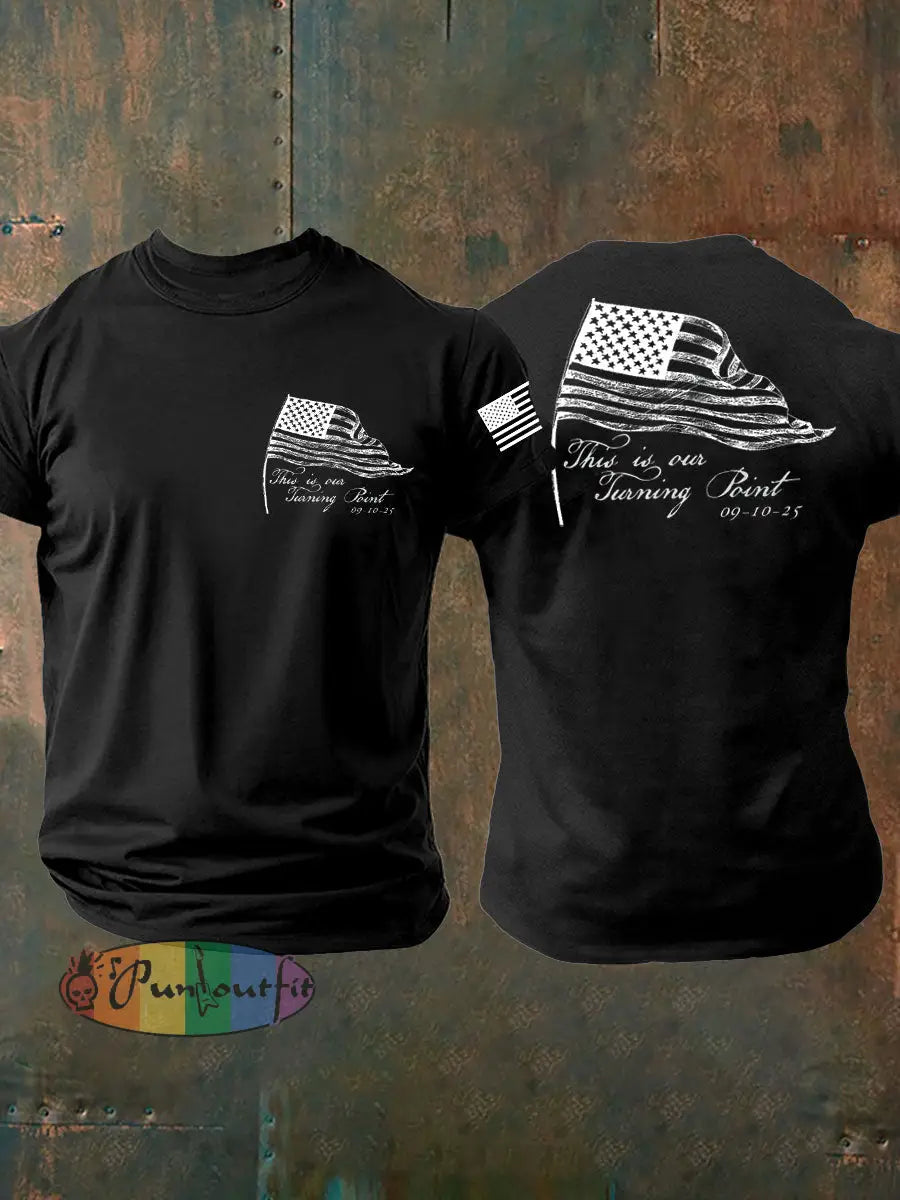 Men’s Charlie Kirk Turning Point imitation cotton short-sleeved T-shirt Black / S