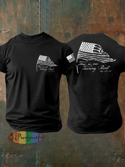 Men’s Charlie Kirk Turning Point imitation cotton short-sleeved T-shirt Black / S