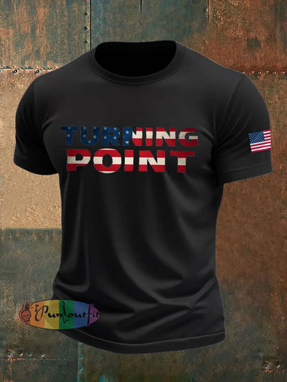 Men’s Charlie Kirk Turning Point imitation cotton short-sleeved T-shirt Black / S