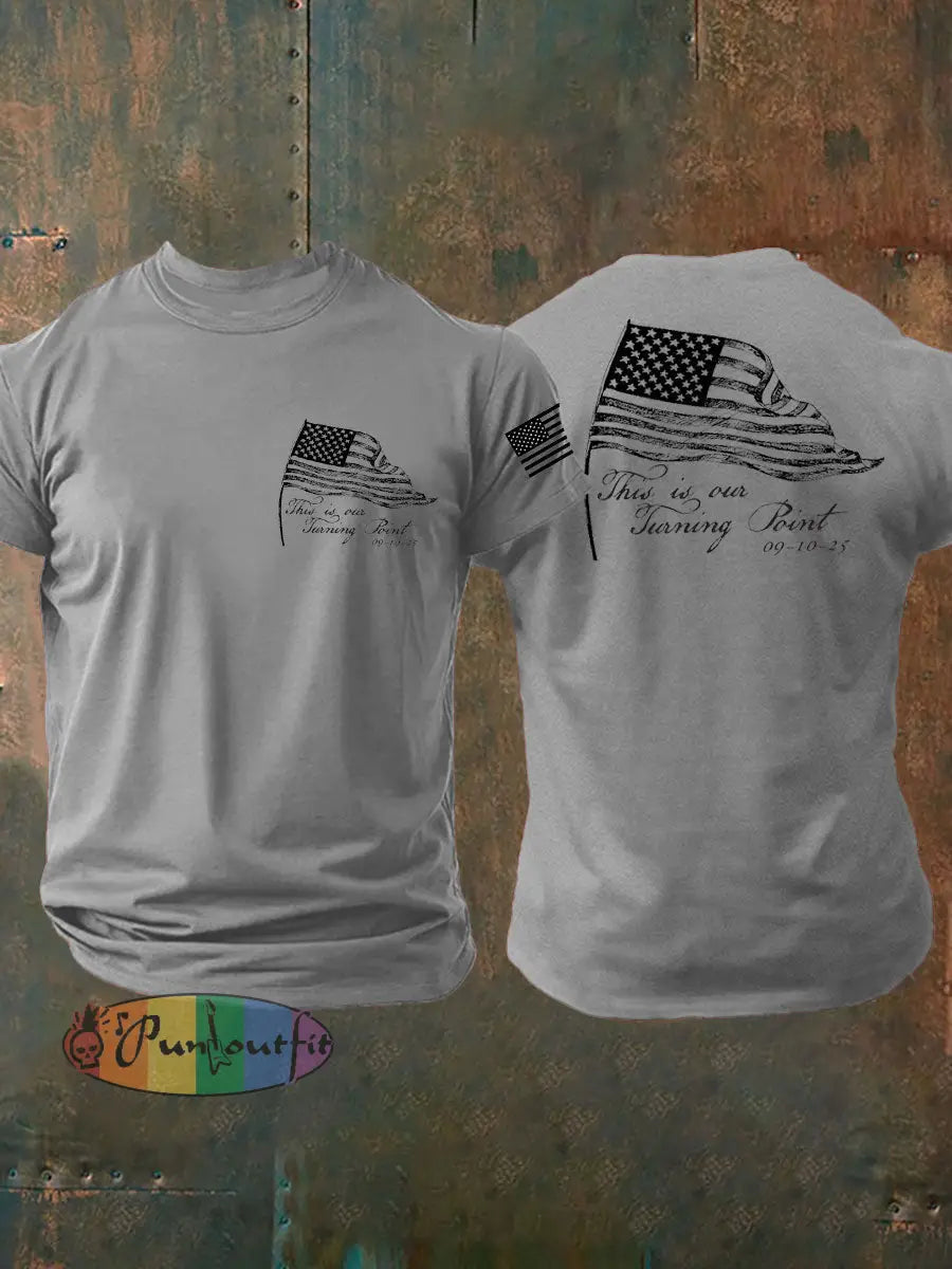Men’s Charlie Kirk Turning Point imitation cotton short-sleeved T-shirt Light Gray / S