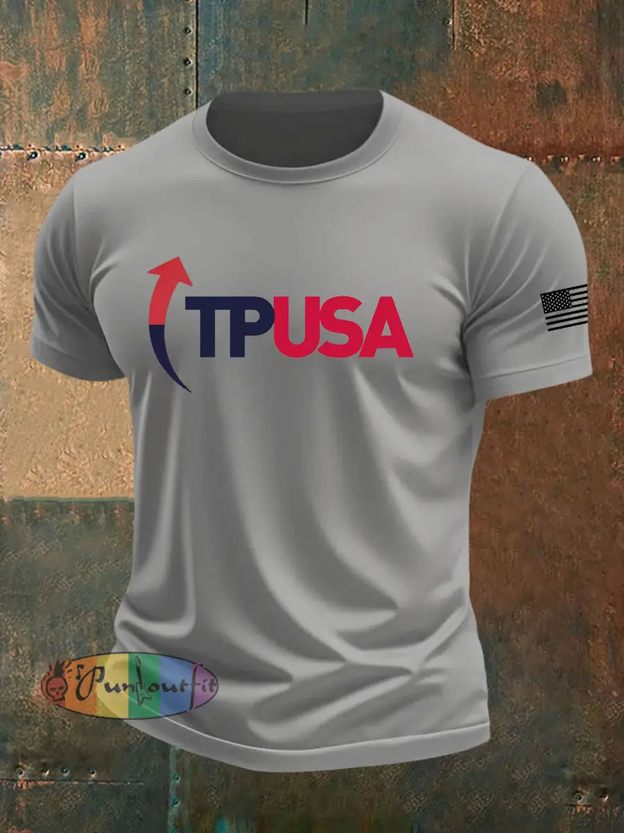 Men’s Charlie Kirk Turning Point imitation cotton short-sleeved T-shirt Light Gray / S