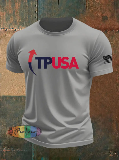 Men’s Charlie Kirk Turning Point imitation cotton short-sleeved T-shirt Light Gray / S