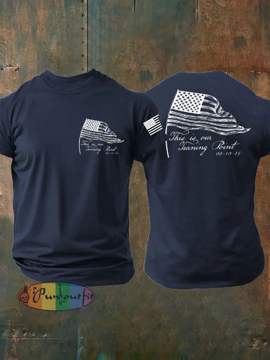 Men’s Charlie Kirk Turning Point imitation cotton short-sleeved T-shirt Navy Blue / S