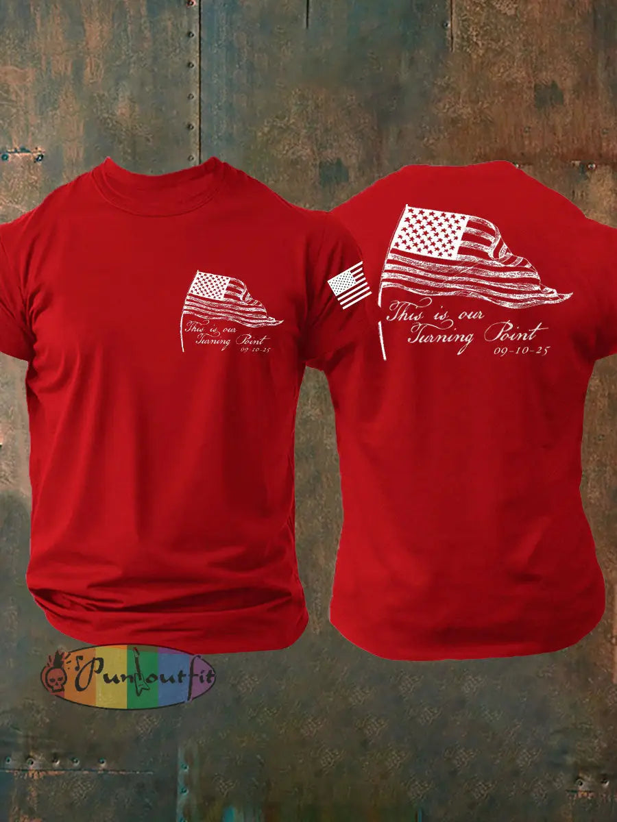 Men’s Charlie Kirk Turning Point imitation cotton short-sleeved T-shirt Pure Red / S