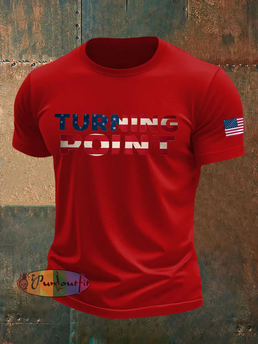 Men’s Charlie Kirk Turning Point imitation cotton short-sleeved T-shirt Pure Red / S