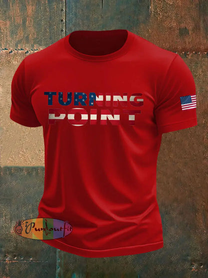 Men’s Charlie Kirk Turning Point imitation cotton short-sleeved T-shirt Pure Red / S