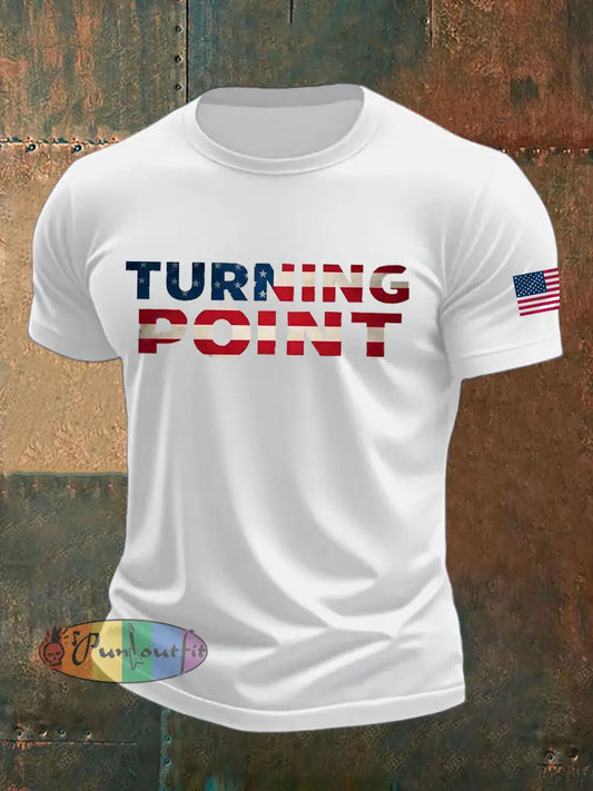 Men’s Charlie Kirk Turning Point imitation cotton short-sleeved T-shirt White / S