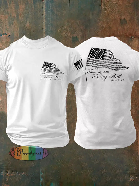 Men’s Charlie Kirk Turning Point imitation cotton short-sleeved T-shirt White / S