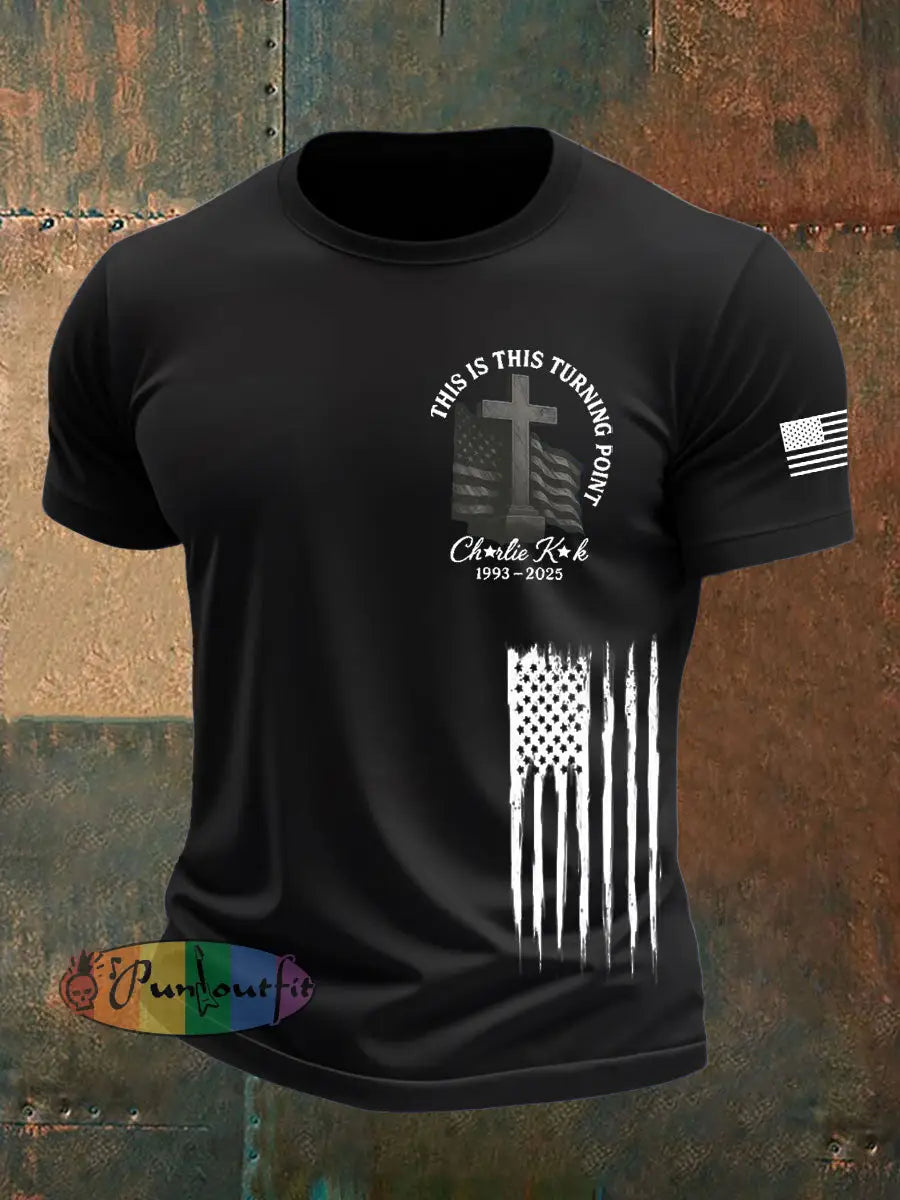 Men’s Charlie Kirk Turning Point short sleeves t-shirt Black / S