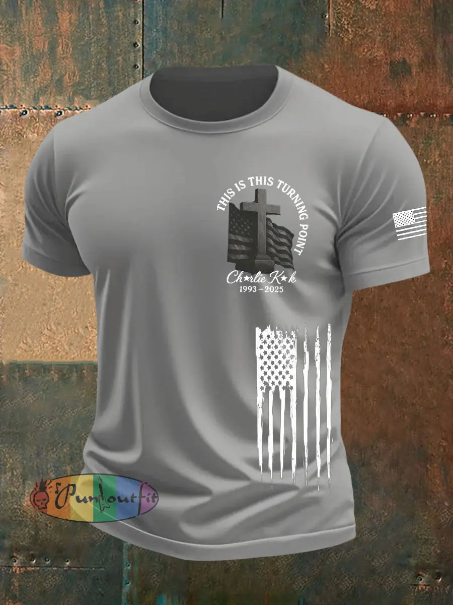 Men’s Charlie Kirk Turning Point short sleeves t-shirt Light Gray / S