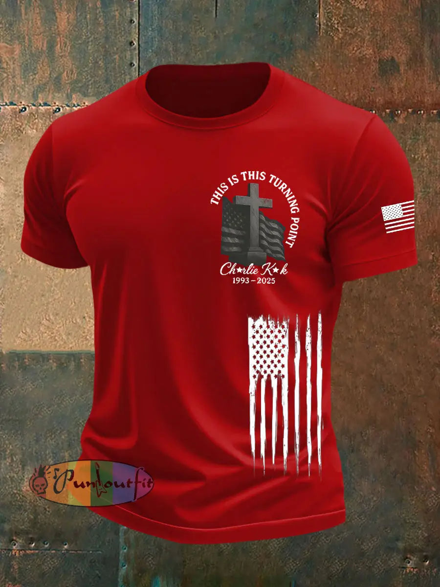 Men’s Charlie Kirk Turning Point short sleeves t-shirt Pure Red / S