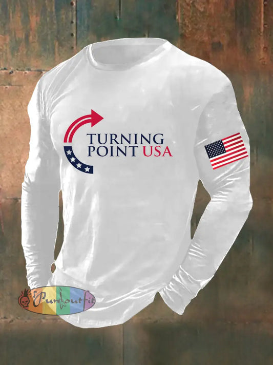 Men’s Charlie Kirk Turning Point USA Trump Commemorative Long Sleeve T-Shirt White / S