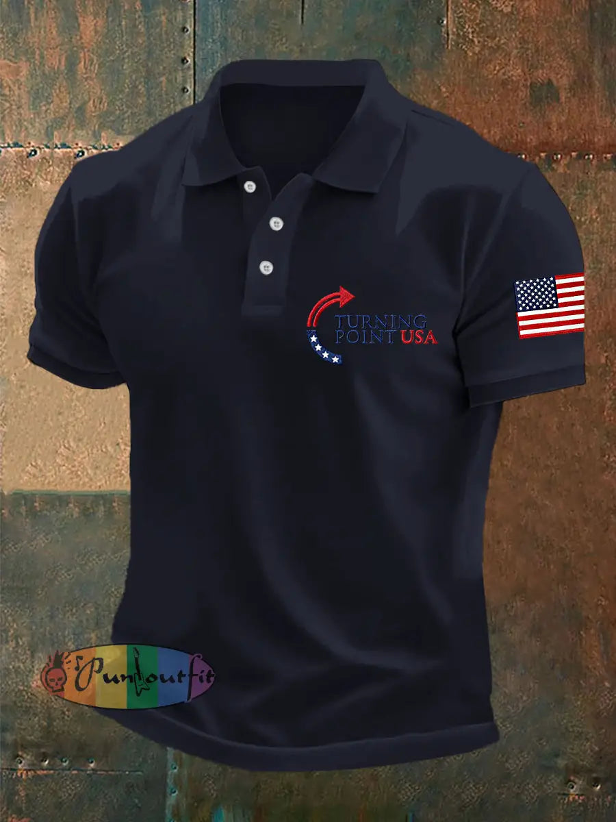 Men’s Charlie Kirk Turning Point USA Trump Commemorative Shirt Navy Blue / S